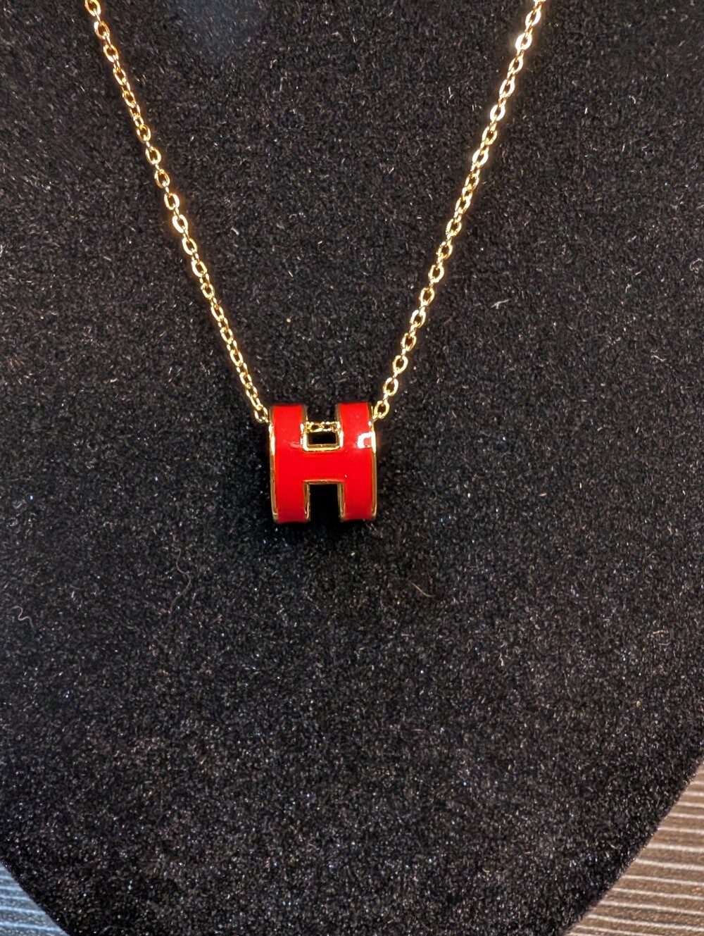 Gold Chain Helene Necklace with Red Enamel 'H' Pendant
